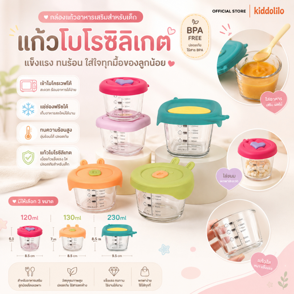 กล่องแก้วเก็บอาหารเด็ก ไซส์ใหญ่230ml กล่องแก้วฝาซิลิโคน กล่องล็อค กล่องใสเก็บอาหาร เข้าเวฟได้