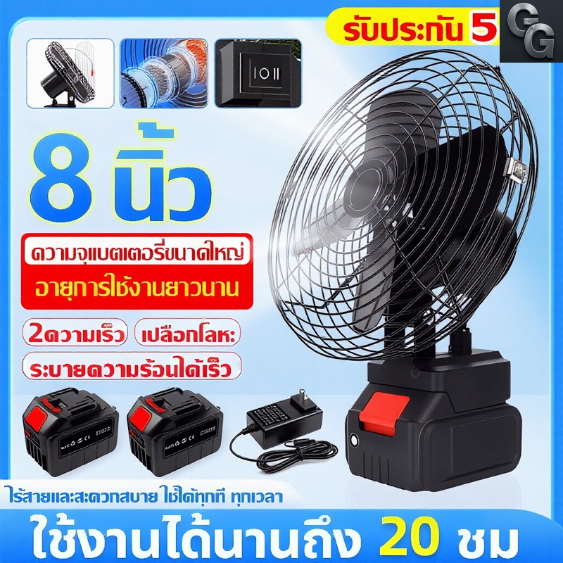 พัดลม 8 นิ้ว การส่ายหัวอัตโนมัติ พัดลมพลังสูงแบบพกพา ความจุแบต 21V Makita ลมใหญ่ ลมแรง ไม่ต้องเสียบไฟ ใช้ได้หลายสถานที่