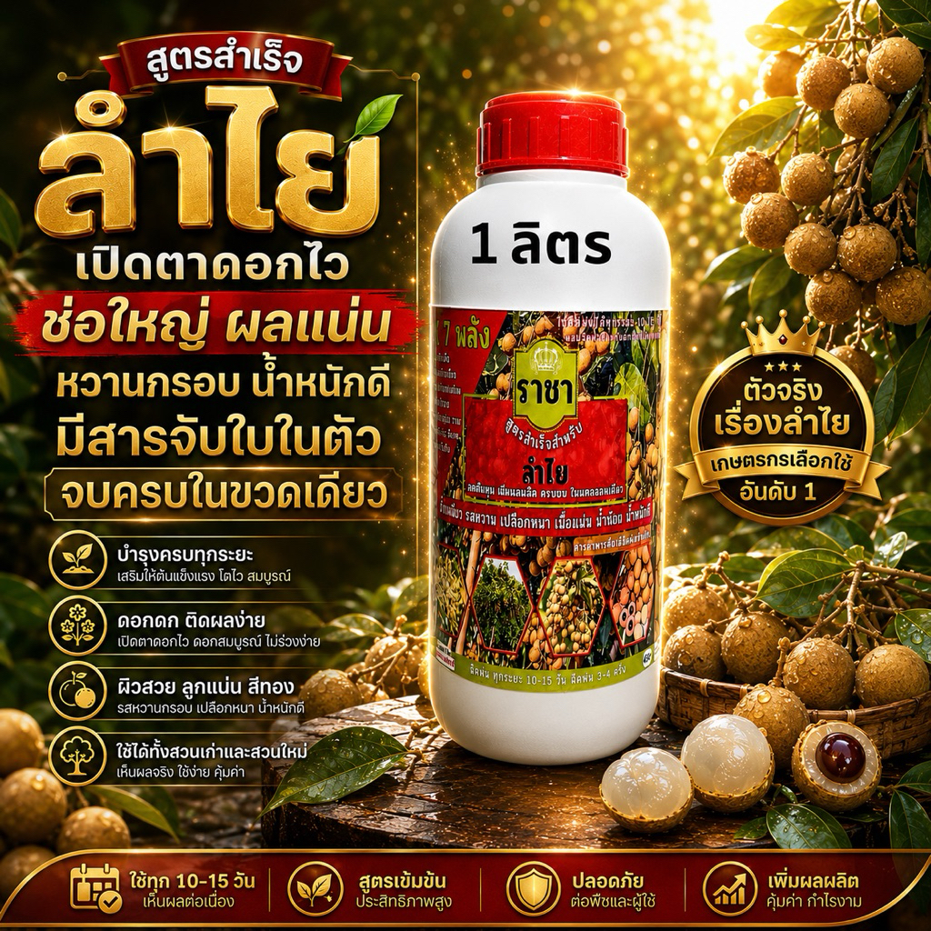 ราชา ลำไย เปิดตาดอก ระเบิดดอก ยืดช่อ บำรุงผลเล็ก และขยายผลโต