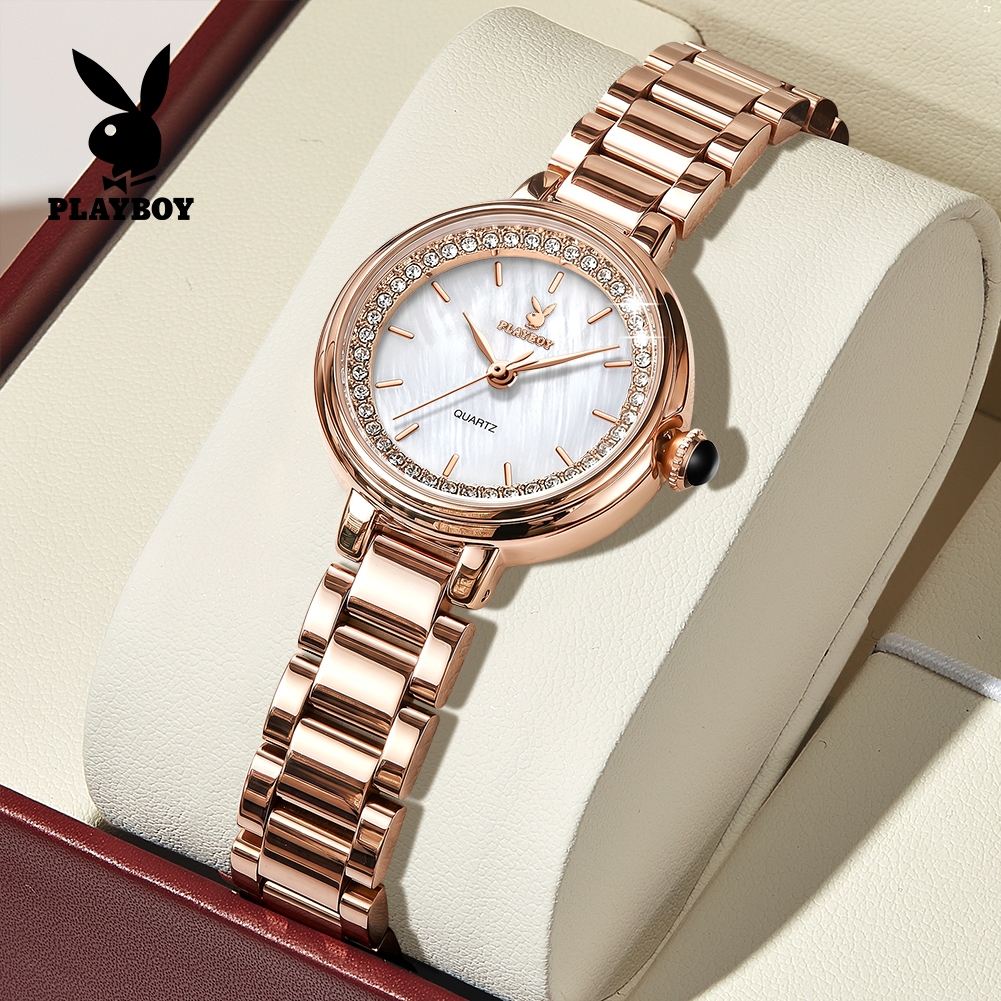 PLAYBOY นาฬิกา ผู้หญิง watch 100% ของแท้ ควอตซ์ สายสเตนเลส แฟชั่น ความสง่างาม สีชมพู 3536
