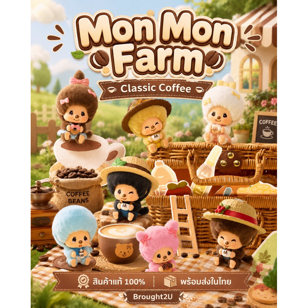 [369🍂🐵] Monchichi Mon Mon Farm Classic Coffee Series Figure