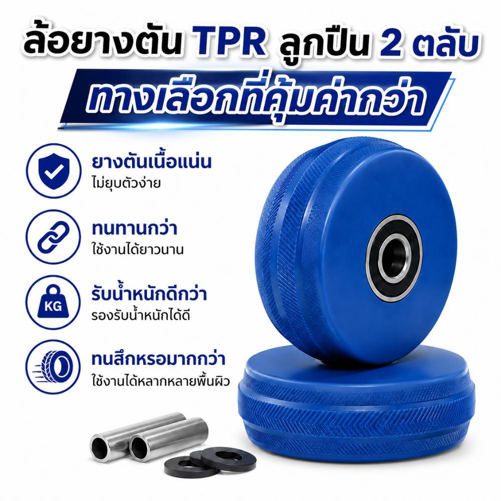 ล้อรถเข็น ล้อ TPR ล้อยางตัน 4 นิ้ว ลูกปืน 2 ตลับ ลื่นขึ้น 2 เท่า เนื้อแน่นไม่ยวบนิ่ม ทนทานกว่าทั่วไป ทนสึกหรอได้มากกว่า