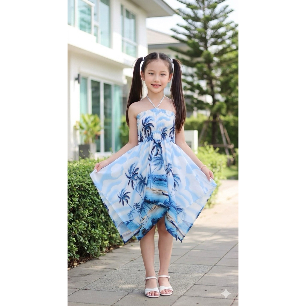 HAWAII SHIRTชุดเดรสเซ็กซี่เด็ก(ลายมะพร้าว) ชุดใส่ไปทะเลชิวชิว น่ารักเซ็กซี่ ใส่สบายผ้าไหมอิตาลี