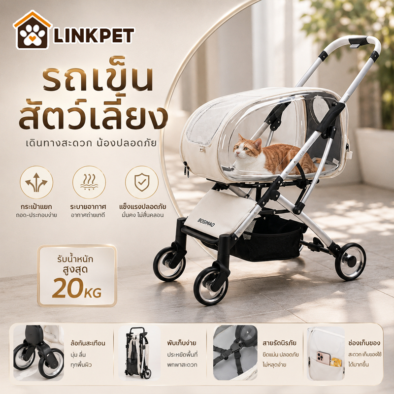 รถเข็นสัตว์เลี้ยง รถเข็นสุนัข ตะกร้าแมวแยกได้ พับปุ่มเดียว ประสบการณ์ชั้นหนึ่ง คอนโดแมวมือถือ