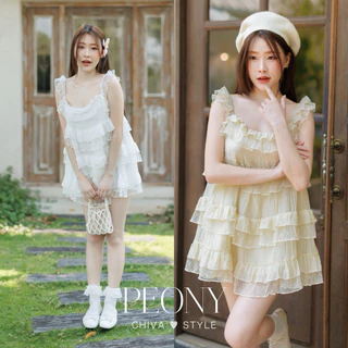 -𝐂𝐡𝐢𝐯𝐚- PEONY MINI DRESS | (แบบสวมหัว)มินิเดรสระบายไล่เลเยอร์ แต่งลูกไม้