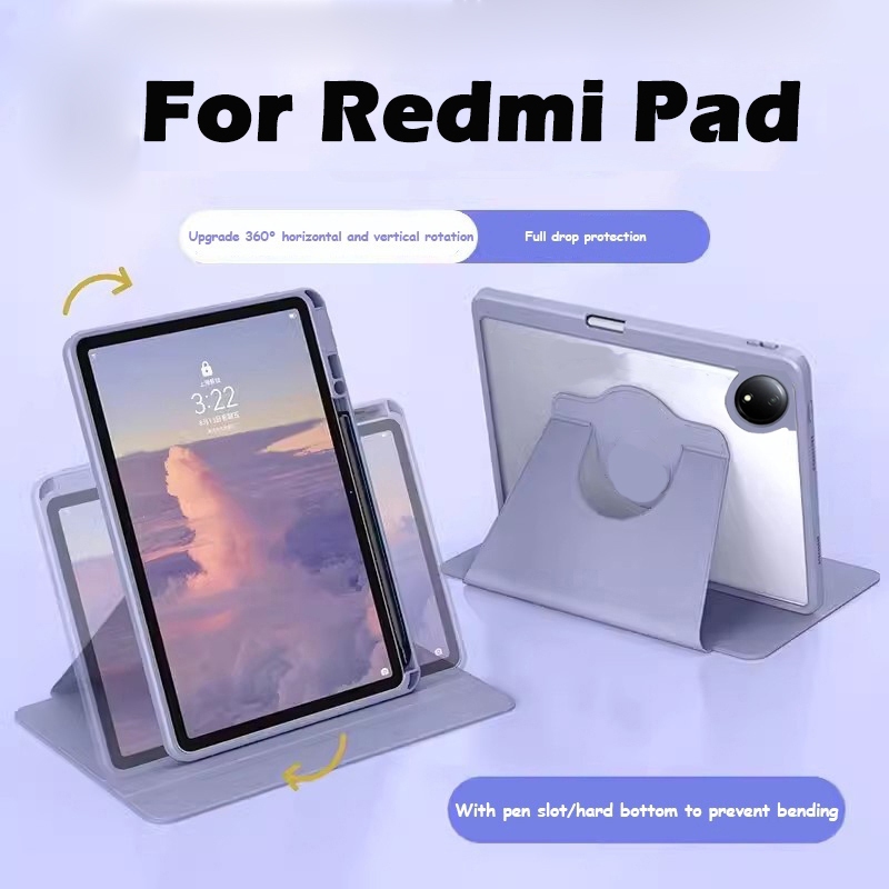 หมุนได้ 360 เคสสำหรับ Redmi Pad 2 9.7 2026 หลังใส เคส สำหรับ Redmi Pad SE 8.7 Pad 2 11 Redmi Pro 12.1 ใส่ปากกาด้านขวา