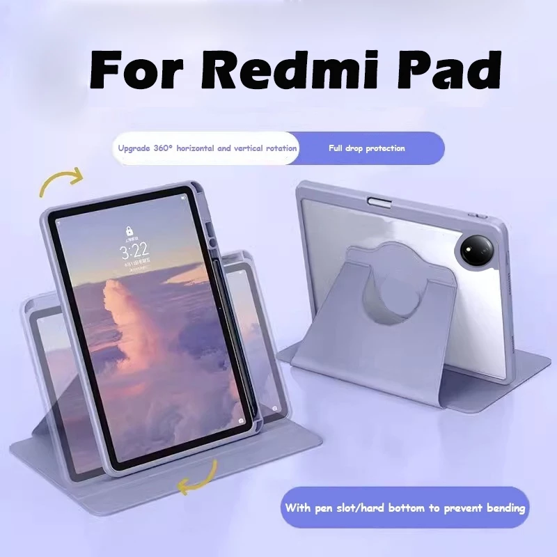 หมุนได้ 360 เคสสำหรับ Redmi Pad 2 9.7 2026 หลังใส เคส สำหรับ Redmi Pad SE 8.7 Pad 2 11 Redmi Pro 12.1 ใส่ปากกาด้านขวา