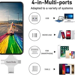 Sandisk Drive 4 in 1 USB Metal Flash Drive Mobile Phone Storage OTG 1TB/​​2TB กันน้า สำหรับโทรศัพท์ แท็บเล็ต แอนดรอยด์