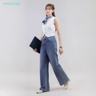 Montipa Wide Soft Touch Jeans กางเกงยีนส์ทรงกระบอก กระดุมและซิปหน้า ผ้า Comfort Soft Jeans RQPJC77