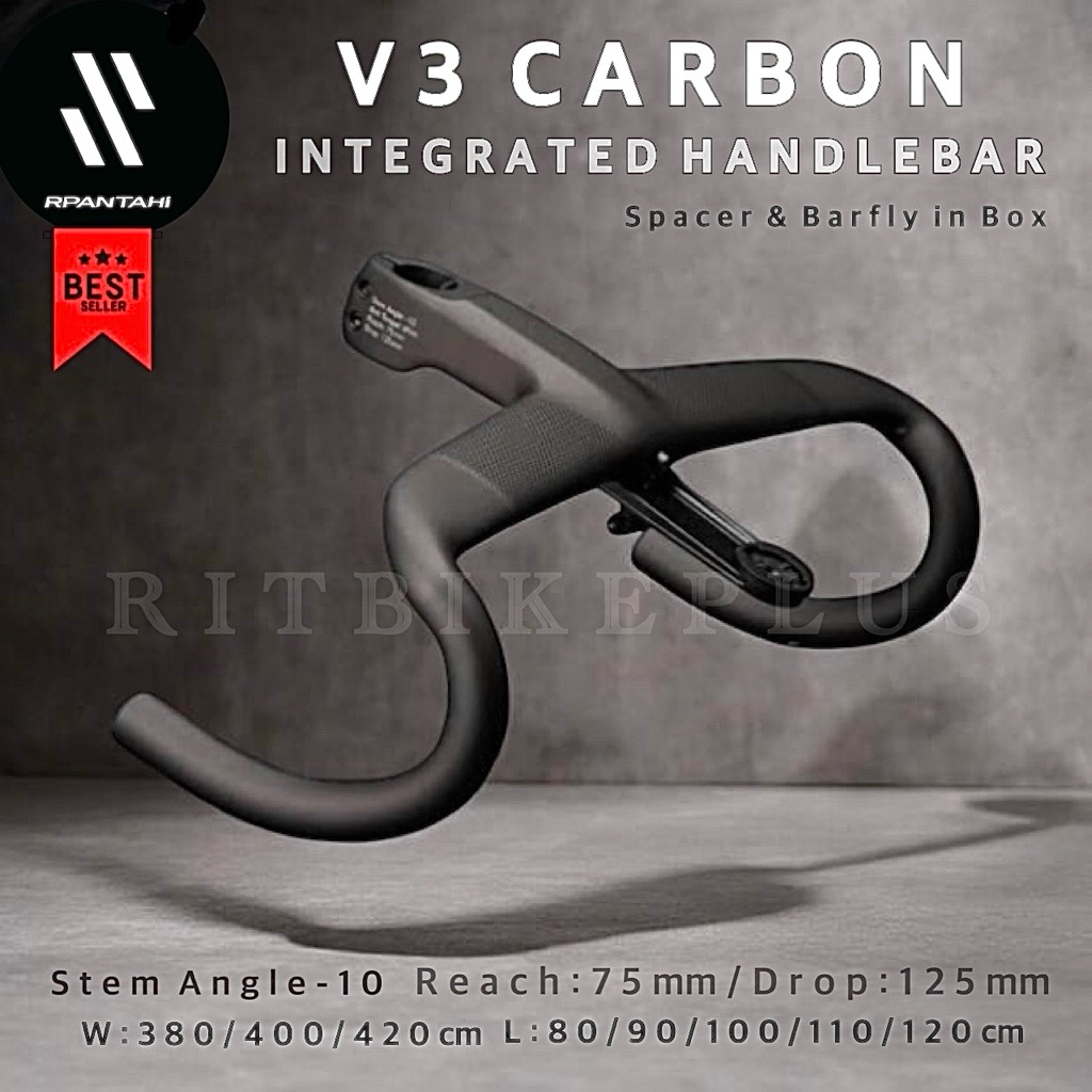 New2025 แฮนด์คาร์บอนเสือหมอบ RPANTAHI รุ่น V3 Integrated Carbon Handlebar Drop:125 / Reach:75 พร้อมชุดคอและบาร์ไฟล์