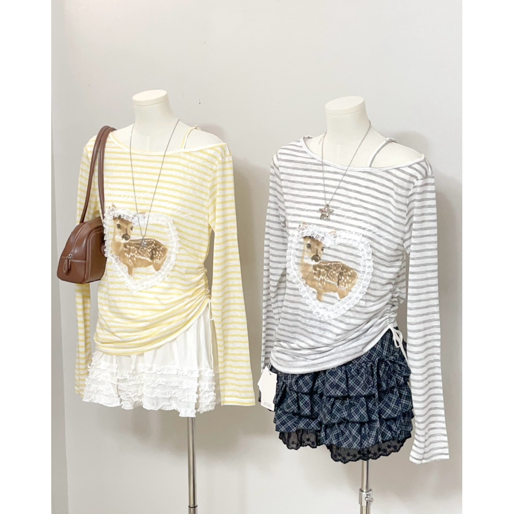 home7812เสื้อยืดปาดไหล่แขนยาวน้องกวาง 🦌