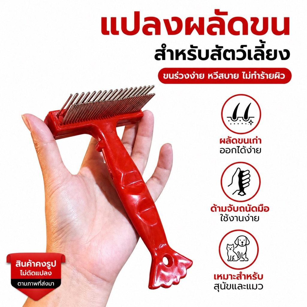 🐶หวีผลัดขน 🐶สัตว์เลี้ยง สีแดง