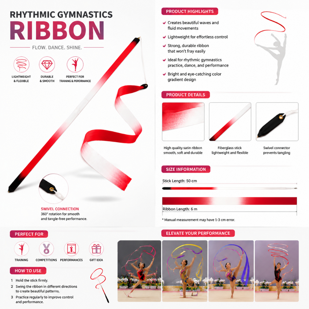 SASAKI Internationally Certified Rhythmic Gymnastics Ribbon - 5m High-Pitch Gradient Ribbon in Vario