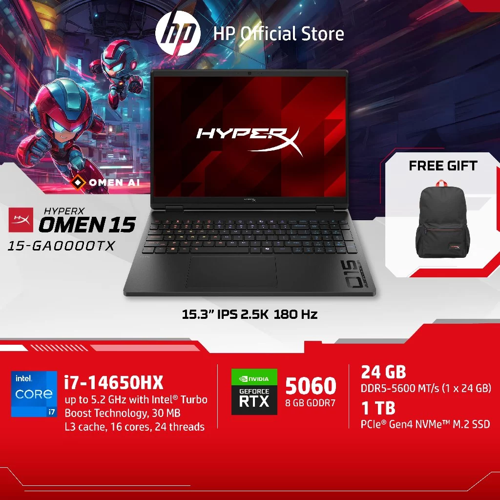 [จบ 21/8] HyperX OMEN | i7-14650HX | RTX 5060 | 24GB/1TB | 15.3" 2.5K 180Hz | Win11 | 2Yrs