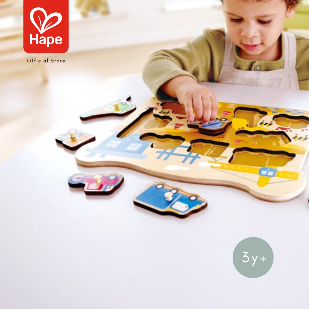 Hape Construction Peg Puzzle أحجية مركبات البناء بمقابض صورة 8