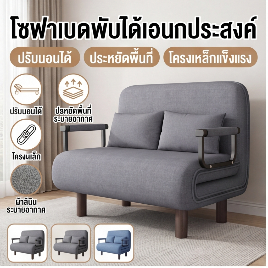 โซฟาปรับนอน 3-in-1 ผ้ากำมะหยี่เกาหลี นุ่มสบาย ปรับใช้งานได้หลายรูปแบบ