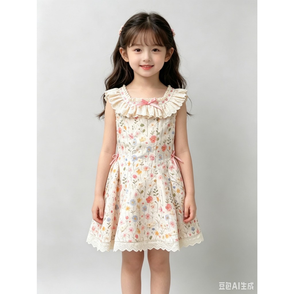 BB298 เดรสเด็กผู้หญิง ไม่มีแขน ลายดอกไม้ รูปที่ 7