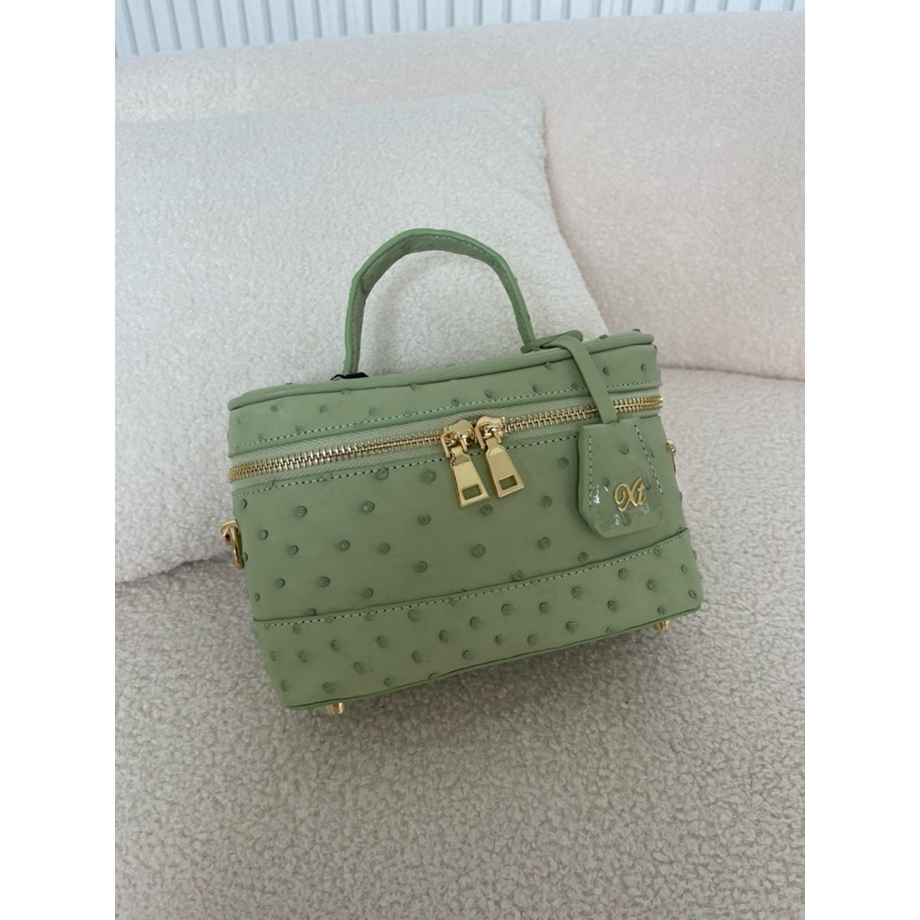 Capri Ostrich Vanity Bag in Green