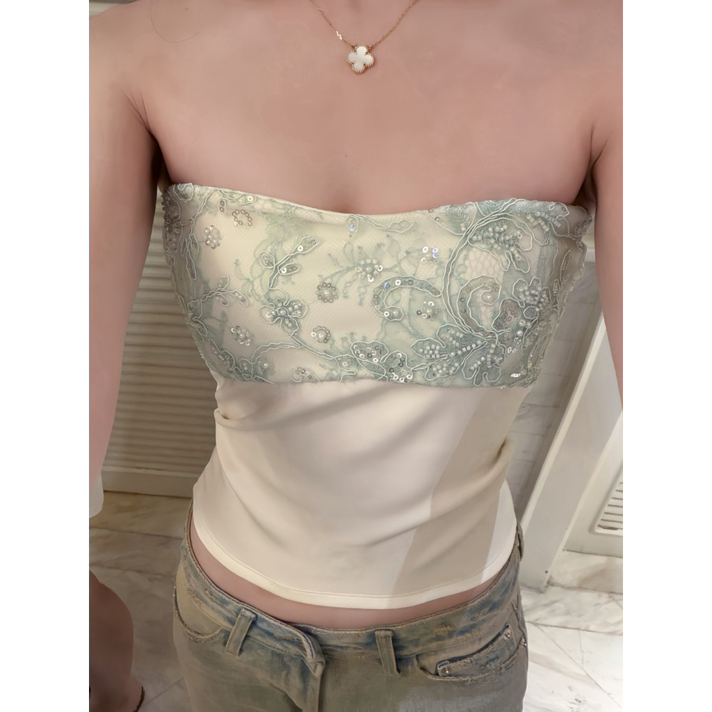 Serlyn | PORTIA Lace Tubetop เกาะอกลูกไม้ฝรั่งเศสพรีเมียม(สีWhite/Turquoise พร้อมส่ง) (สีAqua/Pink/พรี7-10วัน)