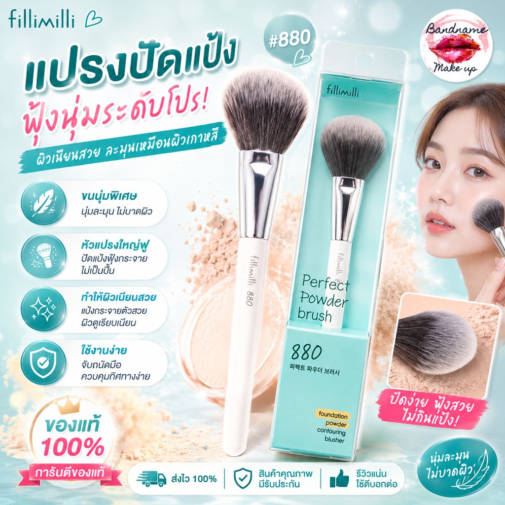 🌸 Fillimilli Powder Brush #880 – แปรงปัดแป้งฟุ้งนุ่มระดับโปร