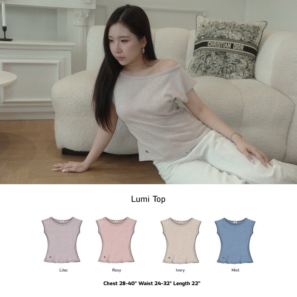 Lumi Top เสื้อปาดไหล่ผ้าไหมพรม by lush&lune