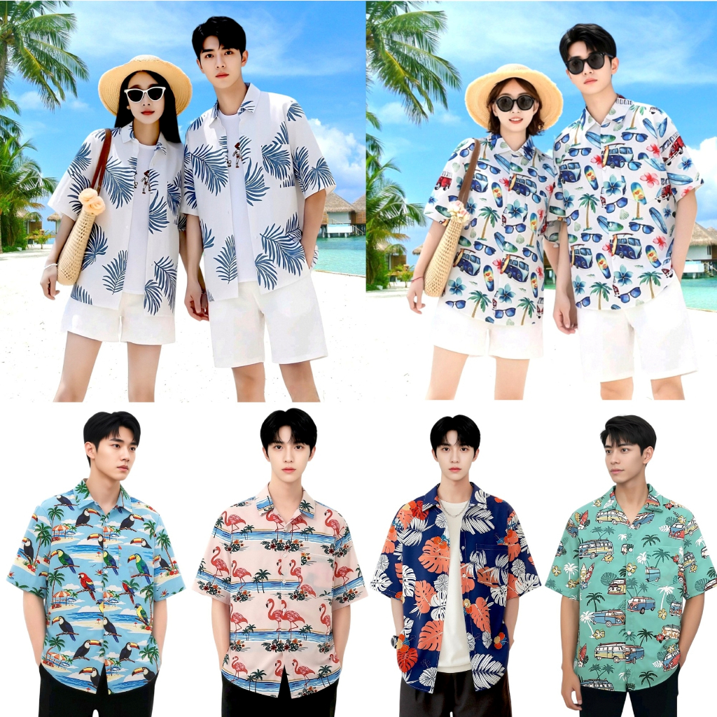 เสื้อเชิ้ตฮาวาย เสื้อสงกรานต์ลายดอก สไตล์เกาหลี ใส่ได้ทั้งชาย-หญิง Hawaii