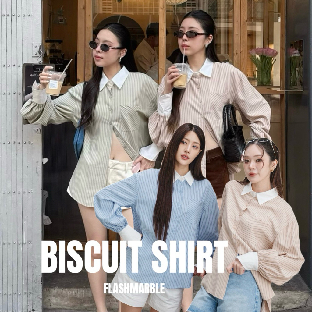 FLASHMARBLE - BISCUIT SHIRT เสื้อเชิ้ตโอเวอร์ไซส์ ผ้าบางนิ่ม รีดง่าย