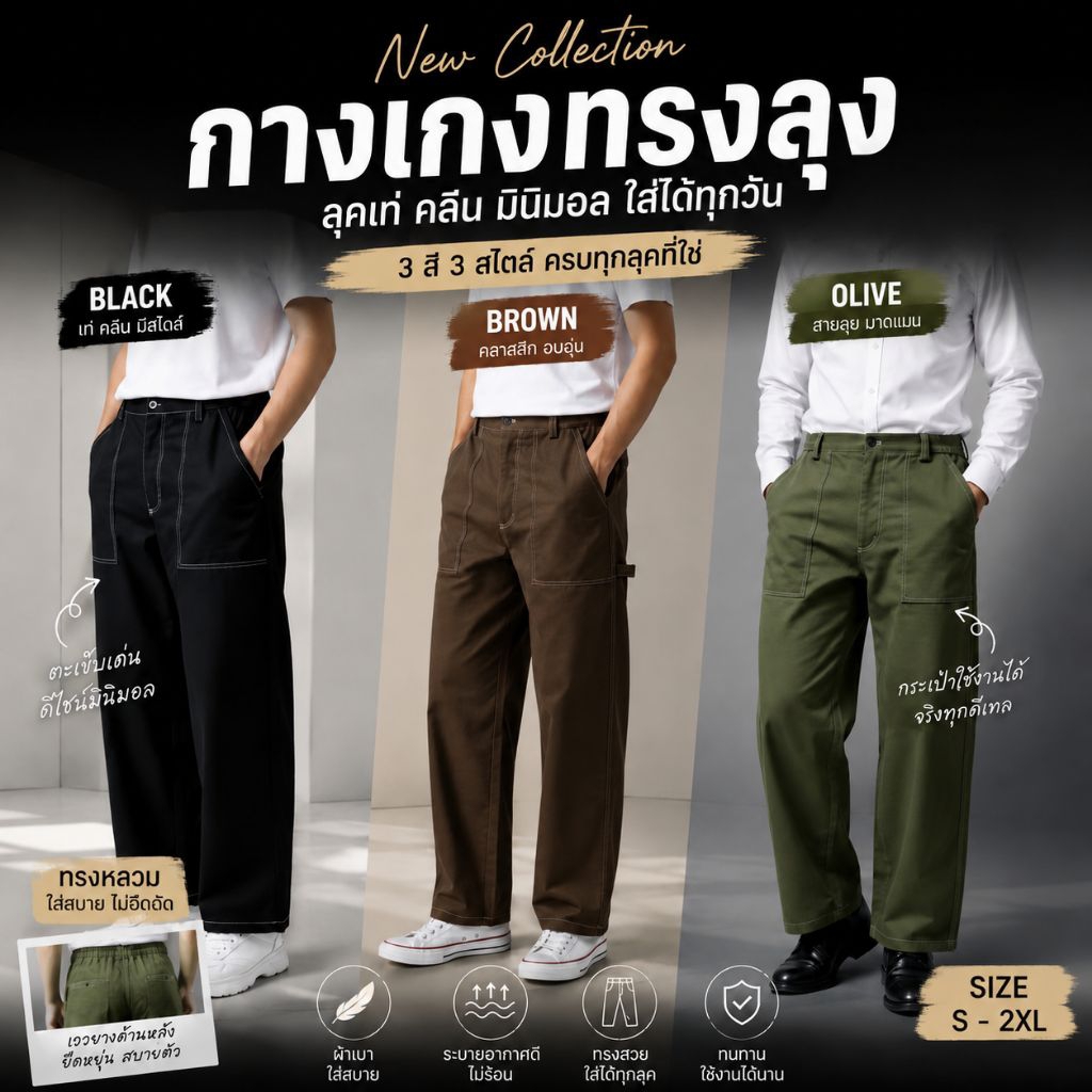 กางเกงทรงลุง กางเกงสแล็ค ใส่ทำงาน ใส่ไปทะเล