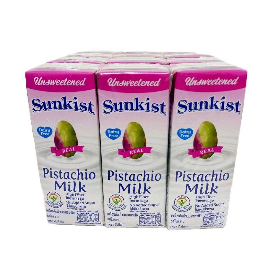 Sunkist ซันคิสท์ นมพิสทาชิโอ รสไม่หวาน ปริมาณ 180มล.×12กล่อง ปราศจากแลคโตสและถั่วเหลือง ใยอาหารสูง แคลเซียมสูง