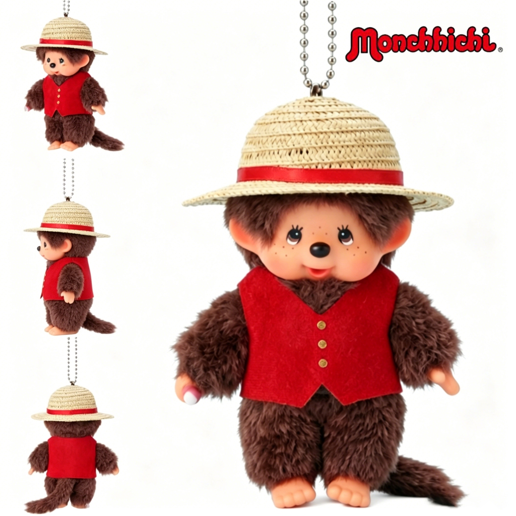 💯ลิขสิทธิ์แท้ Monchhichi💛&ลูฟี่วันพีซ ซีรีส์หมวกฟางเสื้อกั๊ก พวงกุญแจตุ๊กตาขน