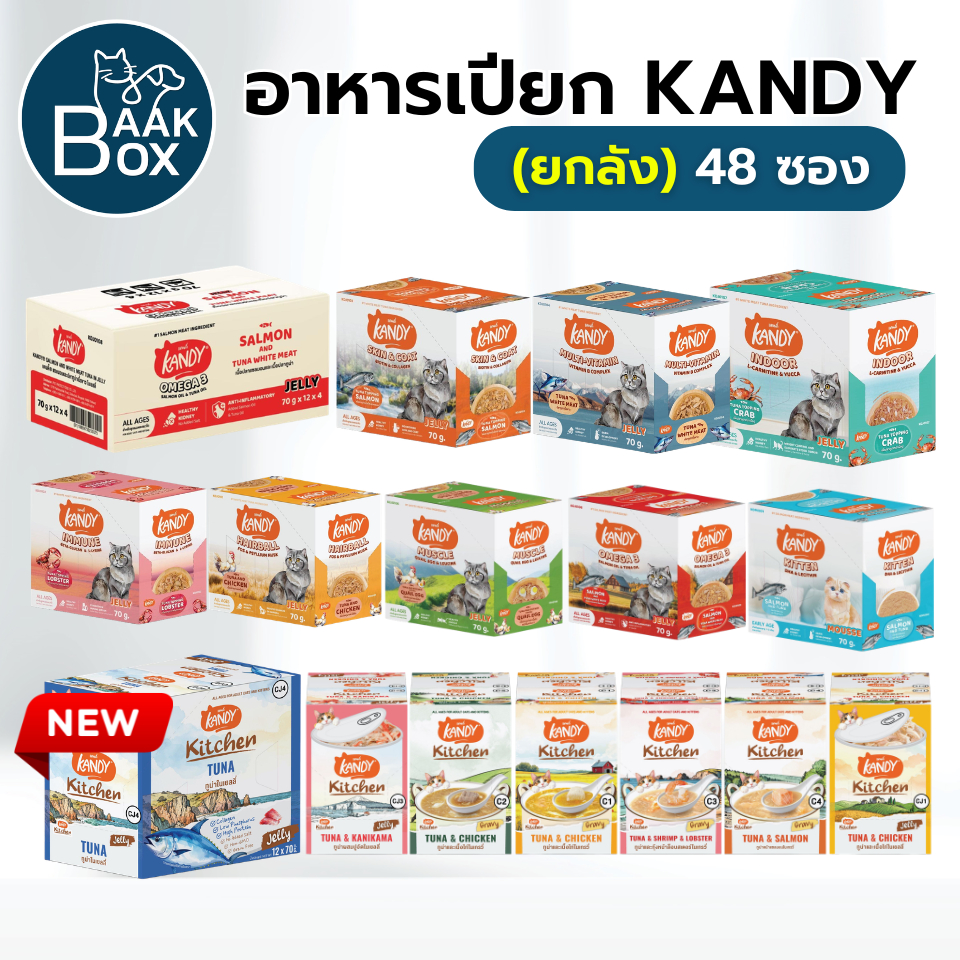 (ยกลัง) Kandy อาหารเปียกแมวแคนดี้ ใช้ปลาทูน่าเนื้อขาว สําหรับแมวอายุ 2เดือนขึ้นไป fs