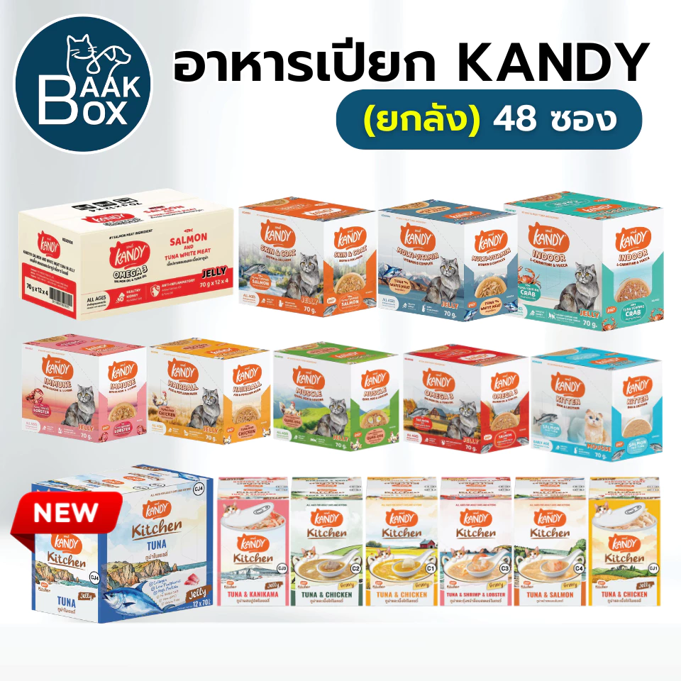 (ยกลัง) Kandy อาหารเปียกแมวแคนดี้ ใช้ปลาทูน่าเนื้อขาว สําหรับแมวอายุ 2เดือนขึ้นไป fs