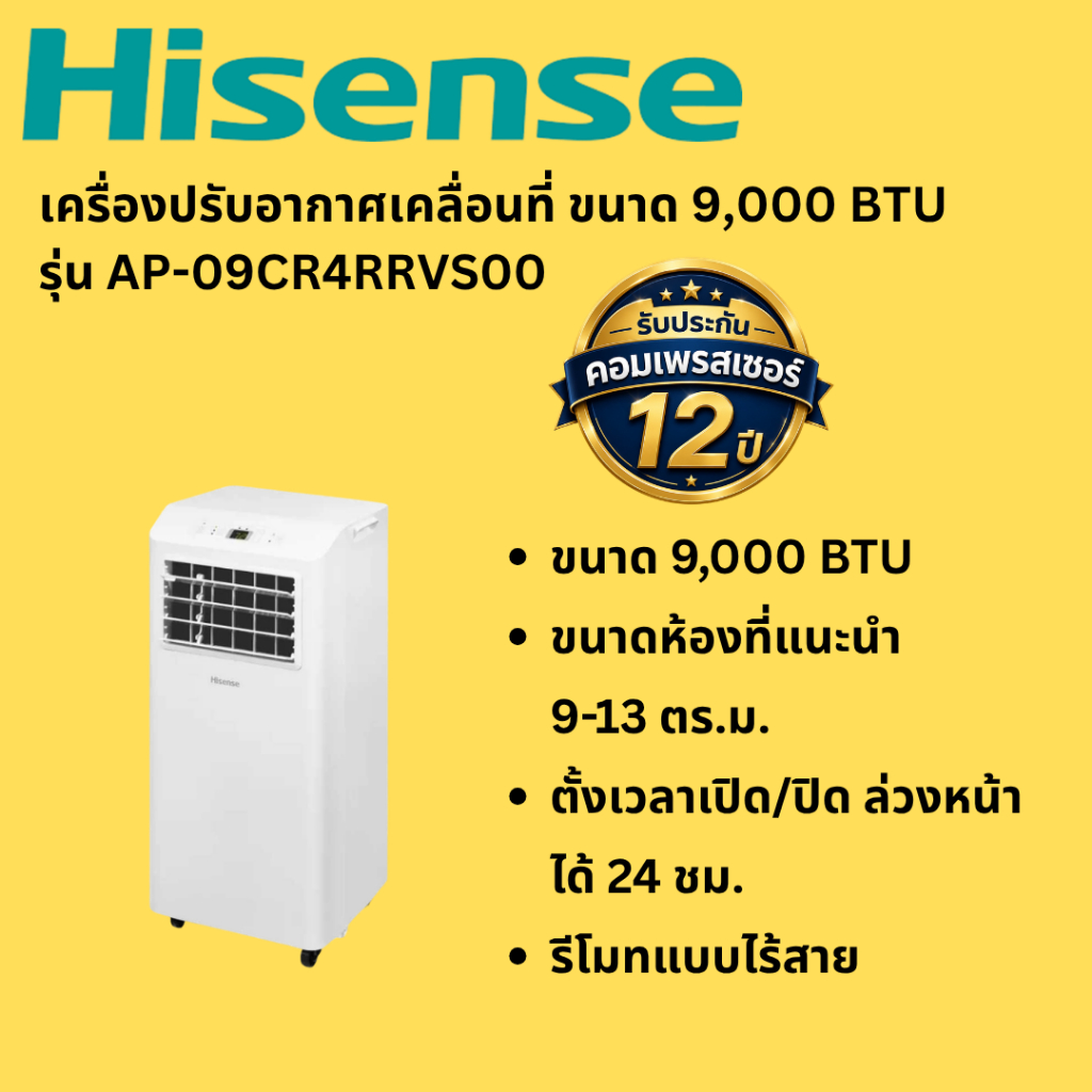 (พร้อมส่ง) HISENSE แอร์เคลื่อนที่ ขนาด 9000 บีทียู / 12000 บีทียู รุ่น AP-09CR4RRVS00 / AP-12CR4RNXS01