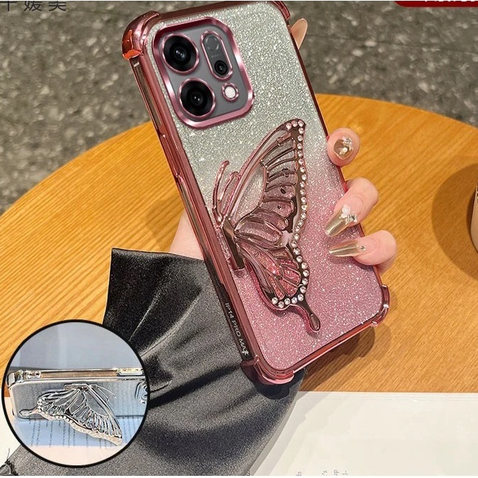 เคสผีเสื้อ หรูหรา สำหรับ OPPO Reno16 16F 16Pro Reno15 15F 15Pro 15Promax X9 X9Pro กันกระแทก กากเพชร กริตเตอร์ ตั้งได้