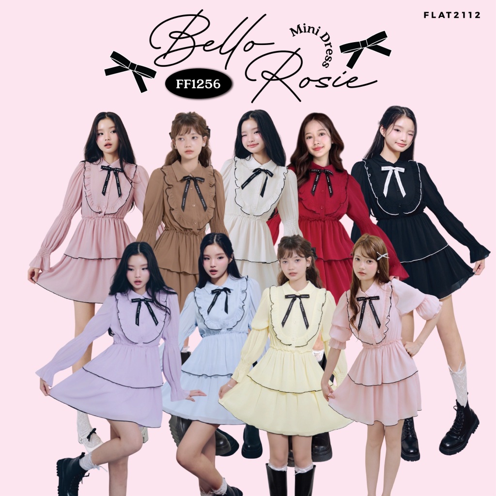 FLAT2112 : BELLO ROSIE MINI DRESS  เดรสสั้น ชุดออกงาน ดีเทลระบายรอบอก งานสวยมาก ใส่แล้วลุคคุณหนูสุดละมุน (FF1256)