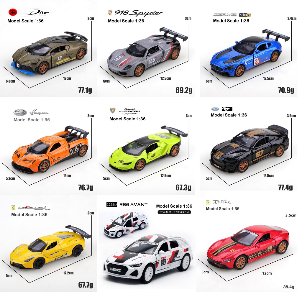 โมเดลรถเหล็ก Diecast 1:36 1/36 รถแข่ง Hypercar Supercar DIVO Ferr Lambo Benz
