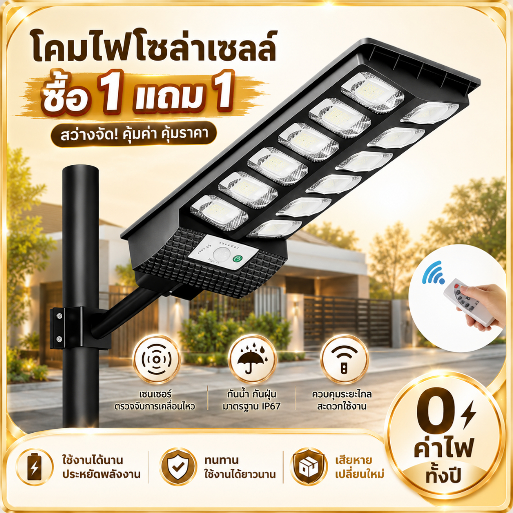 ไฟโซล่าเซลล์ 200000W ไฟถนนโซล่าเซลล์ Solar Light ระบบเซนเซอร์ สว่างขึ้นโดยอัตโนมัตตอนกลางคืน  IP67 กันน้ำและกันฟ้าผ่