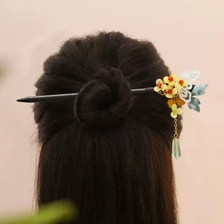 Accessories ปิ่นปักผมแบบใหม่สไตล์จีนพร้อมพู่ดอกไม้ สไตล์โบราณ ตะเกียบผม