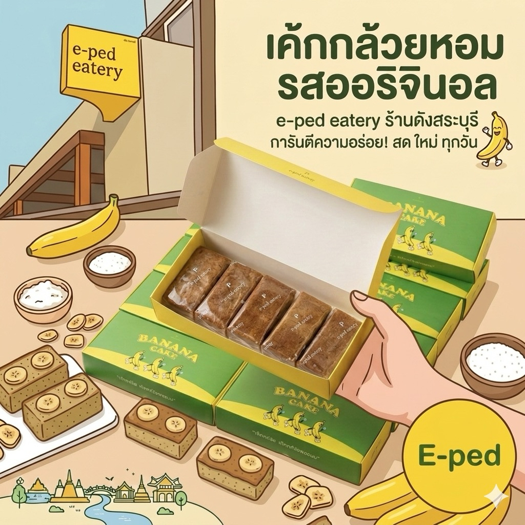 เค้กกล้วยหอมรสออริจินอล ชีล อัลมอนด์ และนูเทลล่า 🧁 5 ชิ้น/กล่อง E-ped eatery เค้กกล้วยหอมร้านอีเป็ด eped อีเป็ด