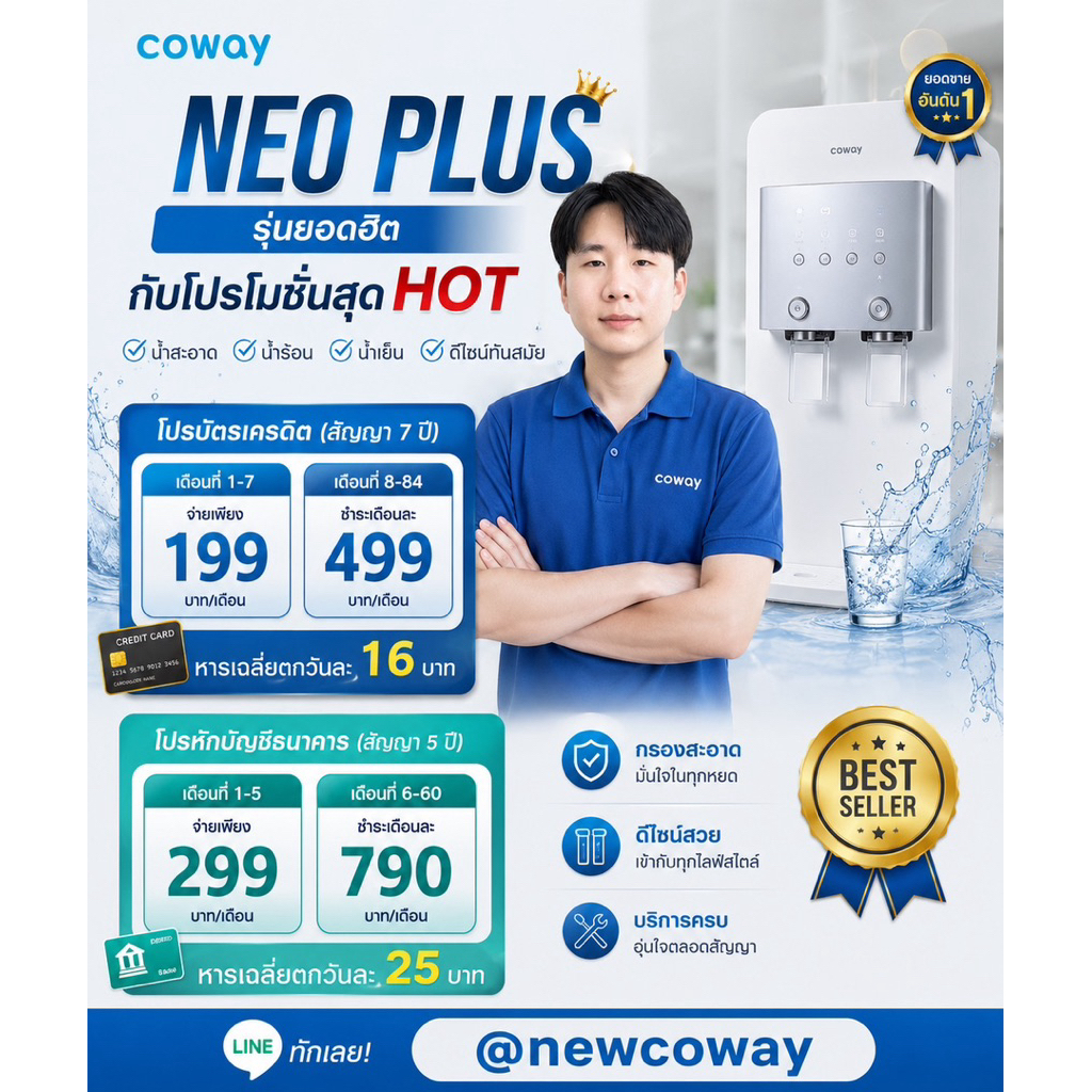 [ทักแชทก่อนสั่งซื้อนะคะ*] Coway Neo Plus เครื่องกรองน้ำ 3 อุณหภูมิ ระบบ RO ผ่อนเริ่มต้น 199.-/เดือน 