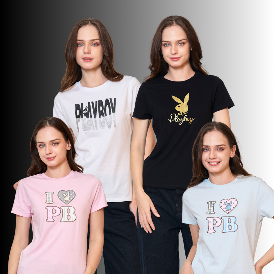 PLAYBOY 06PB เสื้อยืดT  เสื้อผ้าผู้หญิง/เสื้อ/เสื้อยืดสีดำ รุ่น P1WT269TB006BK P1WT265TB030 P1WT269TB007WH