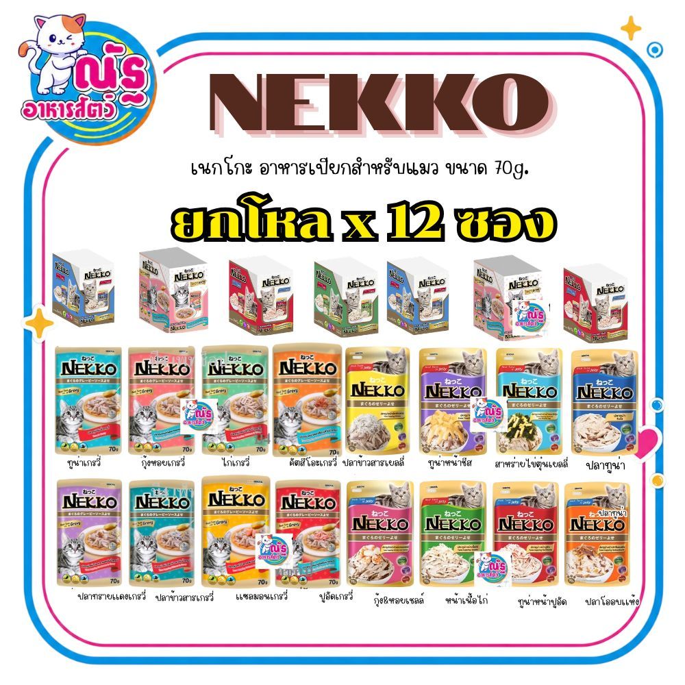 (ยกโหล) Nekko อาหารแมว เน็กโกะ แบบเปียก 70 g. (โหล 12 ซอง)