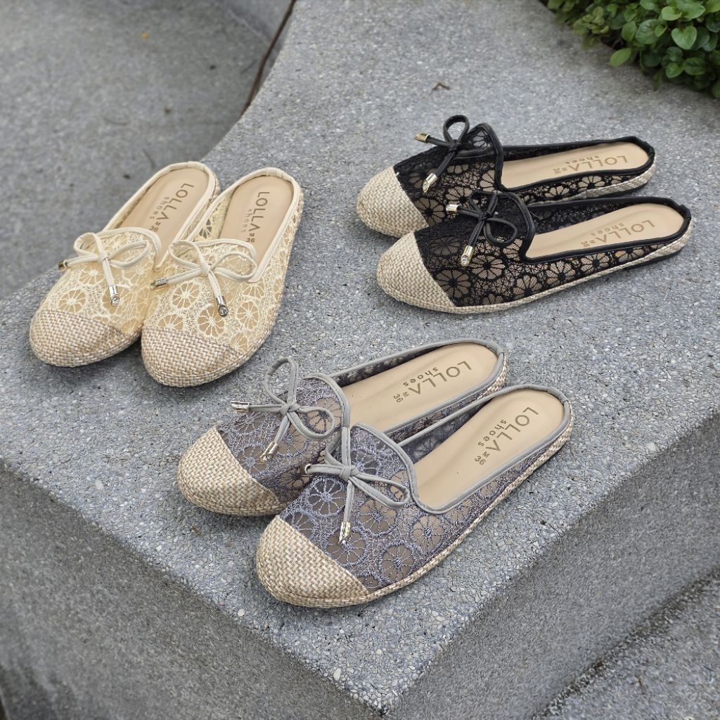 🌹 OHODOODEE 🌹 Charming Blossom Lace Sliders รองเท้าคัทชูเปิดส้นฉลุลายดอกไม้หรูหราแมทช์ง่ายทุกลุค M566