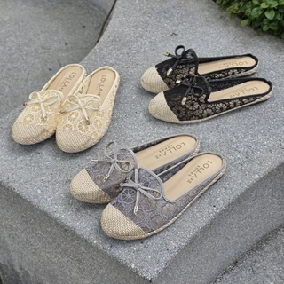🌹 OHODOODEE 🌹 Charming Blossom Lace Sliders รองเท้าคัทชูเปิดส้นฉลุลายดอกไม้หรูหราแมทช์ง่ายทุกลุค M566