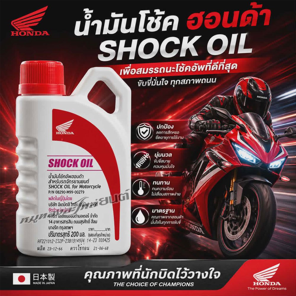 น้ำมันโช๊คหน้าฮอนด้าแท้100%Honda SHOCK OIL for Motorcycle ขนาด 200 cc สำหรับรถจักรยานยนต์ ราคาต่อ1ขวด