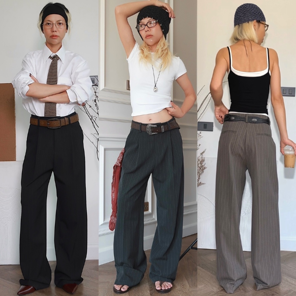 [ใหม่!ผ้าหนักทิ้งตัวดีมาก ช,ญใส่ได้]ลด30%+ร้าน100฿+ส่งด่วนฟรี! S-2XL Stripe Pants รุ่น S4-กางเกงขายาว