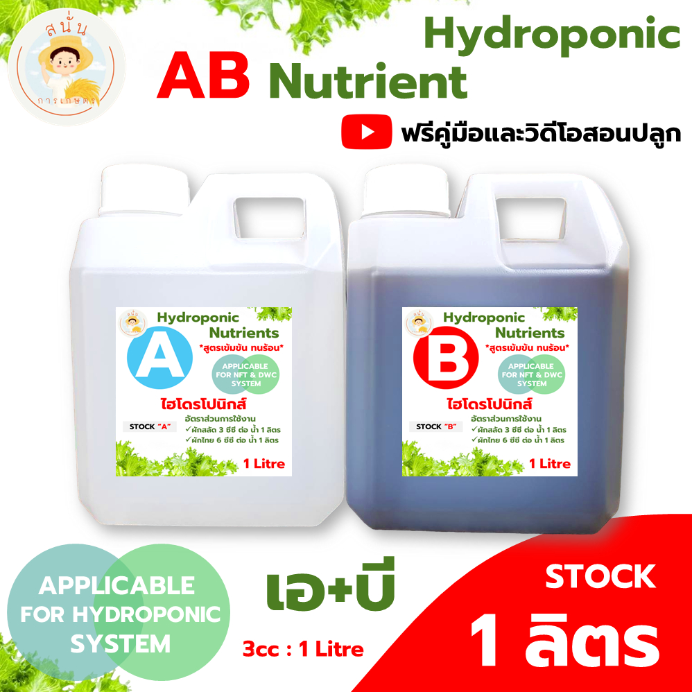 ปุ๋ย AB ไฮโดรโปนิกส์ ขนาด 500 มล. / 1 ลิตร ชนิดน้ำ ผักไฮโดรโปนิกส์ ระบบน้ำนิ่ง น้ำวน ผักไทย ผักสลัด