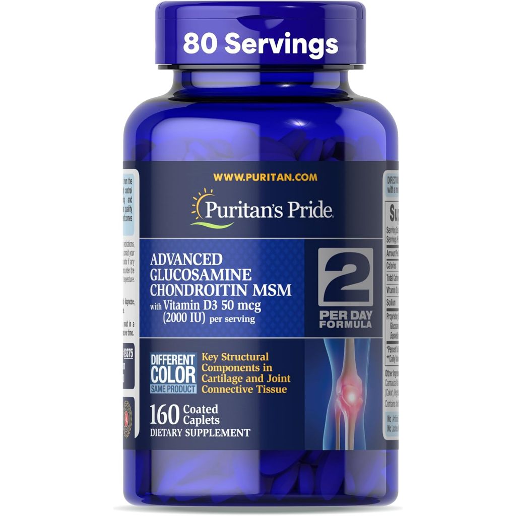 [ของแท้ 100%] PURITAN'S PRIDE ADVANCED GLUCOSAMINE CHONDROITIN MSM + D3 50 mcg 2000 IU