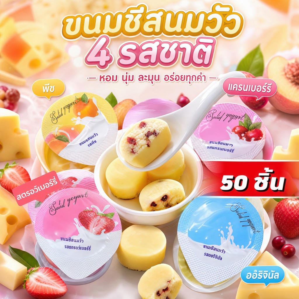 (50 ชิ้น) ชีส | มี 3 รสชาติให้เลือก | รสนมเข้มข้น รสชาติกลมกล่อม ขนมหวานสไตล์อเมริกัน