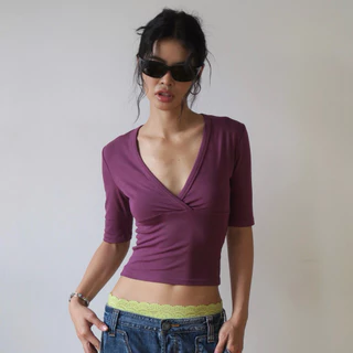 (Noc.noworcry)Sunnie V Neck Top เสื้อคอวีแขนสามส่วน